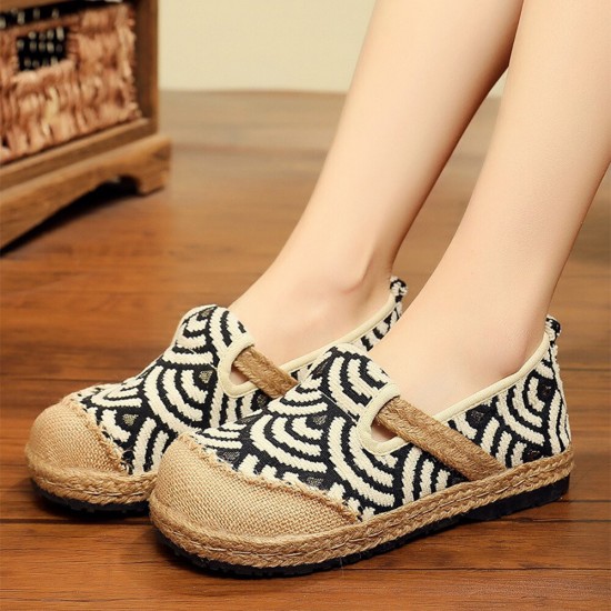 Women Linen Comfy Wearable Round Toe Casual Espadrille Flat Loafers Women Linen Comfy Wearable Round Toe Casual Espadrille Flat Loafers