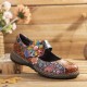 Retro Embossed Flower Splicing Floral Genuine Leather Flat Shoes Retro Embossed Flower Splicing Floral Genuine Leather Flat Shoes