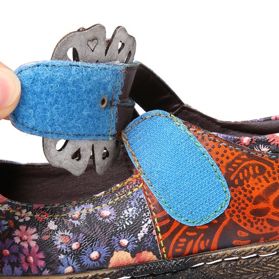 Retro Embossed Flower Splicing Floral Genuine Leather Flat Shoes Retro Embossed Flower Splicing Floral Genuine Leather Flat Shoes