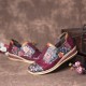 Retro Splicing Small Flowers Genuine Leather Flat Zipper Shoes Retro Splicing Small Flowers Genuine Leather Flat Zipper Shoes