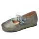 Vintage Handmade Soft Leather Floral Strap Green Slip on Flat Shoes Vintage Handmade Soft Leather Floral Strap Green Slip on Flat Shoes