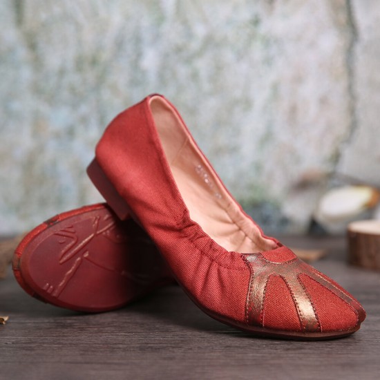Retro Comfy Soft Canvas Splicing Foldable Slip On Ballet Flat Shoes Retro Comfy Soft Canvas Splicing Foldable Slip On Ballet Flat Shoes