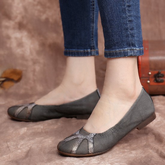 Retro Comfy Soft Canvas Splicing Foldable Slip On Ballet Flat Shoes Retro Comfy Soft Canvas Splicing Foldable Slip On Ballet Flat Shoes