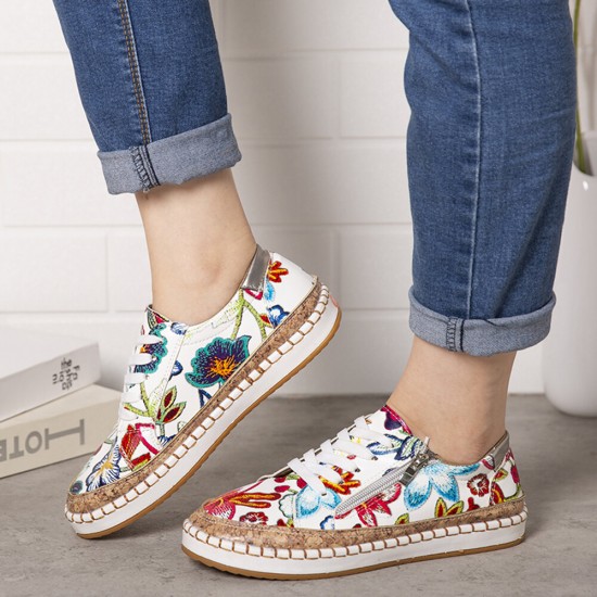 Women Folkways Printing Comfy Non Slip Casual Chunky Flats Shoes Women Folkways Printing Comfy Non Slip Casual Chunky Flats Shoes