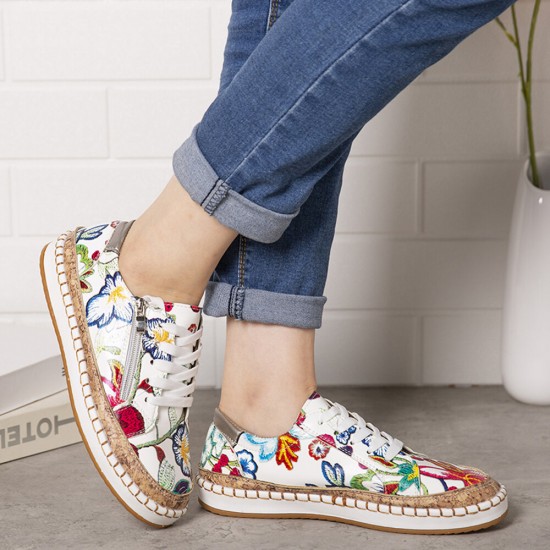 Women Folkways Printing Comfy Non Slip Casual Chunky Flats Shoes Women Folkways Printing Comfy Non Slip Casual Chunky Flats Shoes