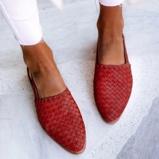 Large Size Comfy Braided Pointed Toe Buckle Backless Flats for Women Large Size Comfy Braided Pointed Toe Buckle Backless Flats for Women
