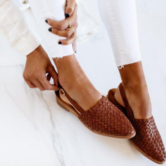 Large Size Comfy Braided Pointed Toe Buckle Backless Flats for Women Large Size Comfy Braided Pointed Toe Buckle Backless Flats for Women