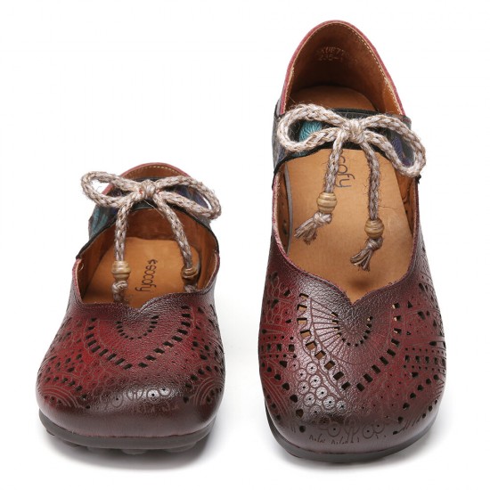 Retro Hollow Floral Soft Sole Knot Round Toe Ankle Strap Flat Shoes Retro Hollow Floral Soft Sole Knot Round Toe Ankle Strap Flat Shoes