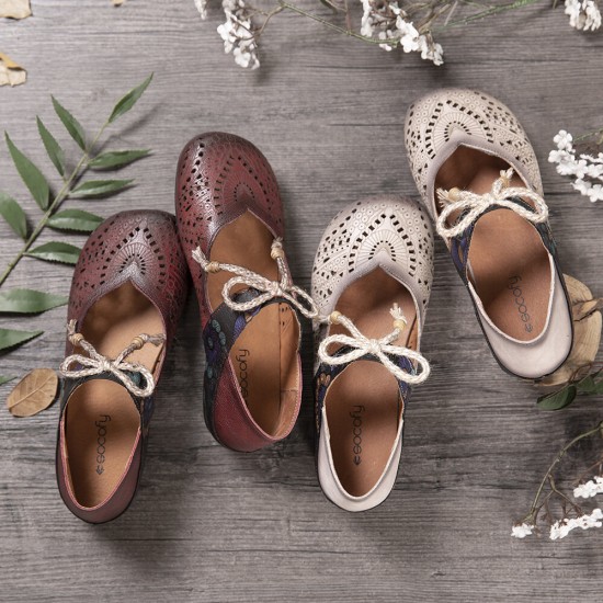 Retro Hollow Floral Soft Sole Knot Round Toe Ankle Strap Flat Shoes Retro Hollow Floral Soft Sole Knot Round Toe Ankle Strap Flat Shoes