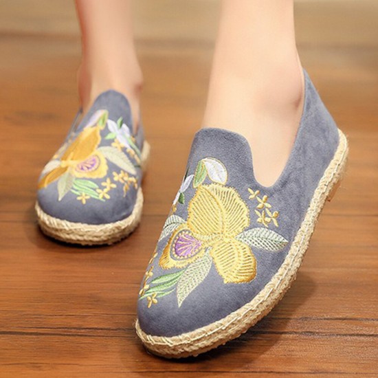 Women Handmade Embroidery Straw Comfy Lightweight Casual Flat Loafers Women Handmade Embroidery Straw Comfy Lightweight Casual Flat Loafers