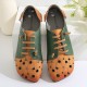 Two Tone Leather Splicing Floral Cut out Elastic Strap Slip-on Soft Flat Shoes Two Tone Leather Splicing Floral Cut out Elastic Strap Slip-on Soft Flat Shoes