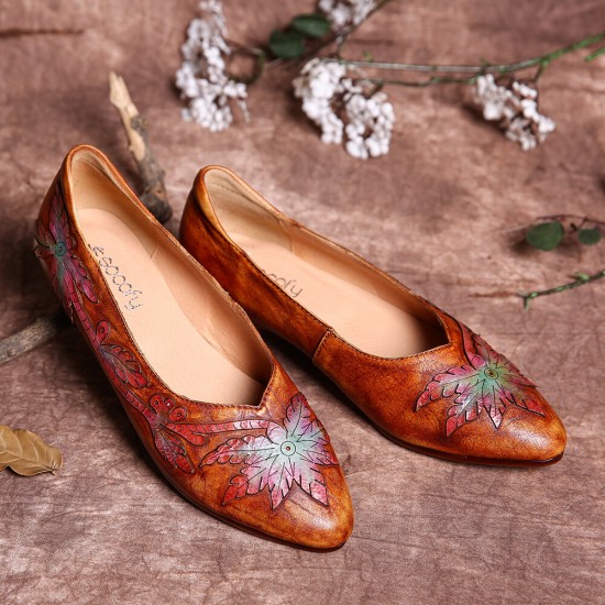 Retro Splicing Vine Comfy Genuine Leather Pointed Toe Slip On Flat Shoes Retro Splicing Vine Comfy Genuine Leather Pointed Toe Slip On Flat Shoes