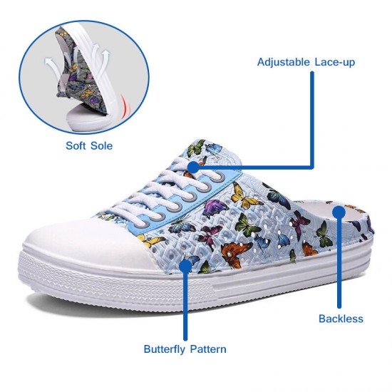 Women Lightweight Butterfly Pattern Beach Closed Toe Backless Soft Flats Women Lightweight Butterfly Pattern Beach Closed Toe Backless Soft Flats