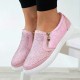 Women Doble Size Zipper Rhinestone Decor Comfy Non Slip Casual Flats Women Doble Size Zipper Rhinestone Decor Comfy Non Slip Casual Flats
