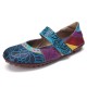 Retro Leather Splicing Floral Soft Sole Hook Loop Ankle Strap Flat Shoes Retro Leather Splicing Floral Soft Sole Hook Loop Ankle Strap Flat Shoes