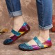 Retro Leather Splicing Floral Soft Sole Hook Loop Ankle Strap Flat Shoes Retro Leather Splicing Floral Soft Sole Hook Loop Ankle Strap Flat Shoes