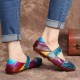 Retro Leather Splicing Floral Soft Sole Hook Loop Ankle Strap Flat Shoes Retro Leather Splicing Floral Soft Sole Hook Loop Ankle Strap Flat Shoes