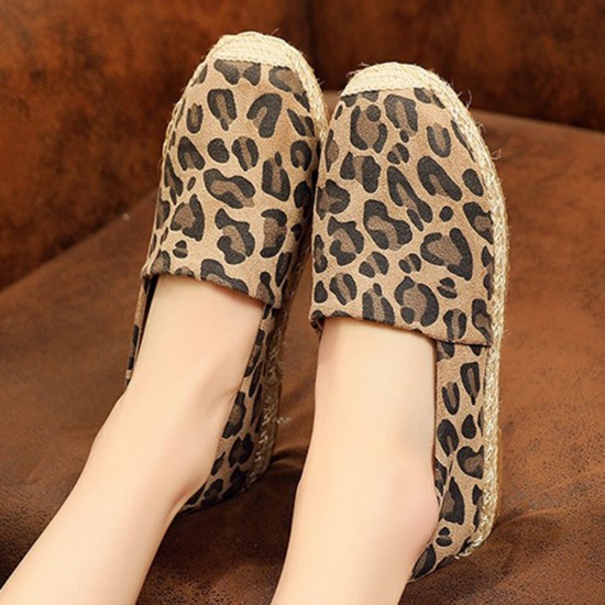 Women Leopard Printing Comfy Lightweight Casual Slip On Espadrille Flats Women Leopard Printing Comfy Lightweight Casual Slip On Espadrille Flats