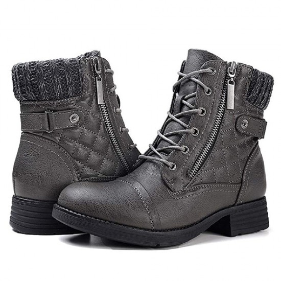 Large Size Women Casual Soft Comfy Warm Lined Patchwork Wool Side-zip Combat Boots Large Size Women Casual Soft Comfy Warm Lined Patchwork Wool Side-zip Combat Boots