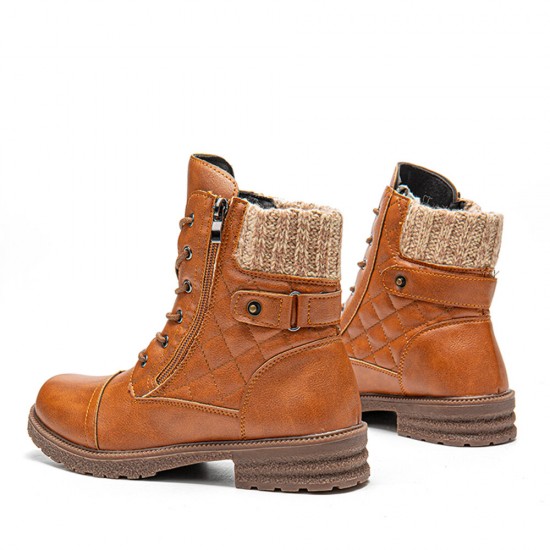 Large Size Women Casual Soft Comfy Warm Lined Patchwork Wool Side-zip Combat Boots Large Size Women Casual Soft Comfy Warm Lined Patchwork Wool Side-zip Combat Boots