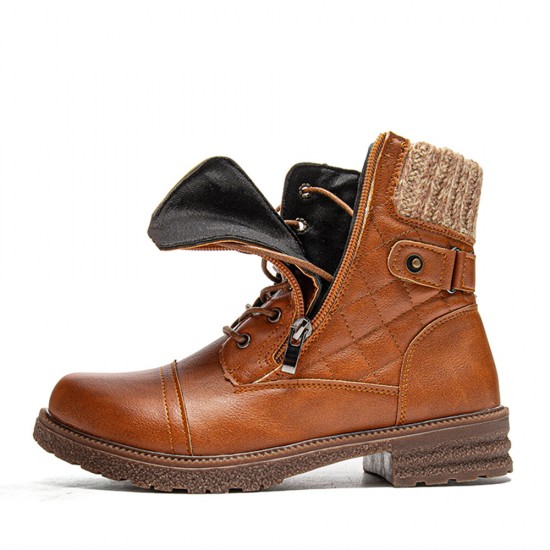 Large Size Women Casual Soft Comfy Warm Lined Patchwork Wool Side-zip Combat Boots Large Size Women Casual Soft Comfy Warm Lined Patchwork Wool Side-zip Combat Boots