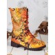 Embroidered Sunflowers Printing Block Heel Round Toe Lace-up Mid-calf Combat Boots for Women Embroidered Sunflowers Printing Block Heel Round Toe Lace-up Mid-calf Combat Boots for Women