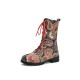 Embroidered Sunflowers Printing Block Heel Round Toe Lace-up Mid-calf Combat Boots for Women Embroidered Sunflowers Printing Block Heel Round Toe Lace-up Mid-calf Combat Boots for Women
