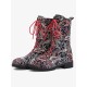 Embroidered Sunflowers Printing Block Heel Round Toe Lace-up Mid-calf Combat Boots for Women Embroidered Sunflowers Printing Block Heel Round Toe Lace-up Mid-calf Combat Boots for Women