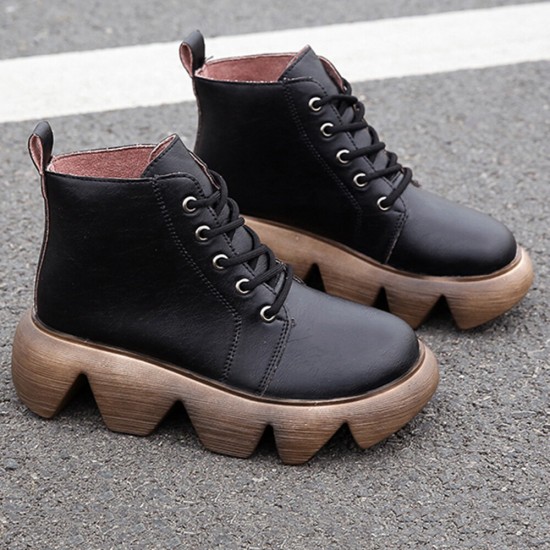 Plus Size Women Comfy Lace Up Thick Sole Short Boots Plus Size Women Comfy Lace Up Thick Sole Short Boots