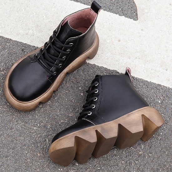 Plus Size Women Comfy Lace Up Thick Sole Short Boots Plus Size Women Comfy Lace Up Thick Sole Short Boots