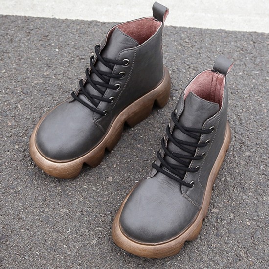 Plus Size Women Comfy Lace Up Thick Sole Short Boots Plus Size Women Comfy Lace Up Thick Sole Short Boots