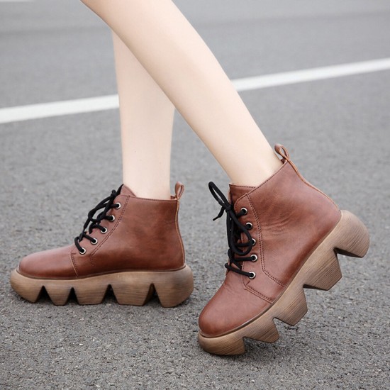 Plus Size Women Comfy Lace Up Thick Sole Short Boots Plus Size Women Comfy Lace Up Thick Sole Short Boots