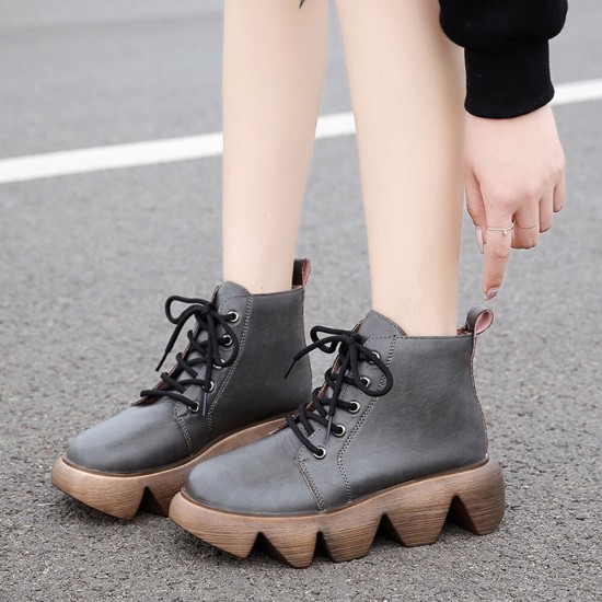 Plus Size Women Comfy Lace Up Thick Sole Short Boots Plus Size Women Comfy Lace Up Thick Sole Short Boots