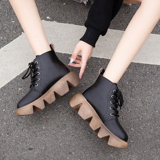 Plus Size Women Comfy Lace Up Thick Sole Short Boots Plus Size Women Comfy Lace Up Thick Sole Short Boots