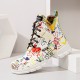 Women Casual Graffiti Stytish Lace Up Thick Bottom Short-Calf Combat Boots Women Casual Graffiti Stytish Lace Up Thick Bottom Short-Calf Combat Boots