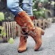 Plus Size Women Suede Rhinestone Chunky Heel Knee Cowboy Boots Plus Size Women Suede Rhinestone Chunky Heel Knee Cowboy Boots