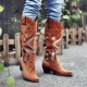 Plus Size Women Suede Rhinestone Chunky Heel Knee Cowboy Boots Plus Size Women Suede Rhinestone Chunky Heel Knee Cowboy Boots