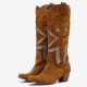 Plus Size Women Suede Rhinestone Chunky Heel Knee Cowboy Boots Plus Size Women Suede Rhinestone Chunky Heel Knee Cowboy Boots