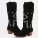 Plus Size Women Suede Rhinestone Chunky Heel Knee Cowboy Boots Plus Size Women Suede Rhinestone Chunky Heel Knee Cowboy Boots