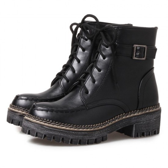 Women Casual Solid Color Buckle Lace Up Platform Short Combat Boots Women Casual Solid Color Buckle Lace Up Platform Short Combat Boots