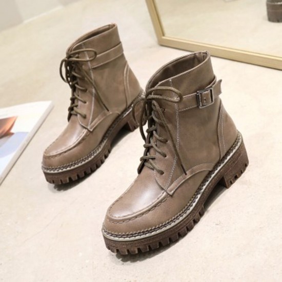 Women Casual Solid Color Buckle Lace Up Platform Short Combat Boots Women Casual Solid Color Buckle Lace Up Platform Short Combat Boots