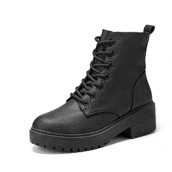 Women Wearable Serpentine Lace Up Chunky Heel Combat Boots Women Wearable Serpentine Lace Up Chunky Heel Combat Boots