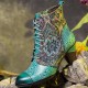 Socofy Genuine Leather Floral Pattern Retro Mid-calf Boots Socofy Genuine Leather Floral Pattern Retro Mid-calf Boots