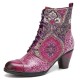Socofy Genuine Leather Floral Pattern Retro Mid-calf Boots Socofy Genuine Leather Floral Pattern Retro Mid-calf Boots