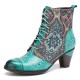 Socofy Genuine Leather Floral Pattern Retro Mid-calf Boots Socofy Genuine Leather Floral Pattern Retro Mid-calf Boots