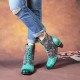 Socofy Genuine Leather Floral Pattern Retro Mid-calf Boots Socofy Genuine Leather Floral Pattern Retro Mid-calf Boots