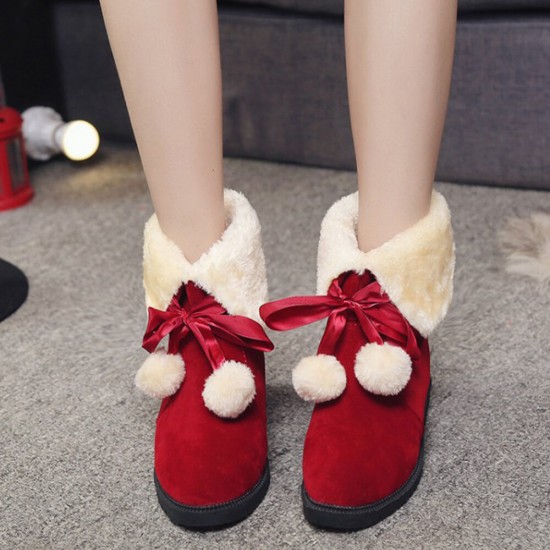 Women Solid Color Casual Elegant Pompom Bowknot Warm Fluff Flanging Snow Boots Women Solid Color Casual Elegant Pompom Bowknot Warm Fluff Flanging Snow Boots