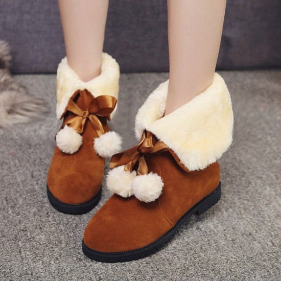 Women Solid Color Casual Elegant Pompom Bowknot Warm Fluff Flanging Snow Boots Women Solid Color Casual Elegant Pompom Bowknot Warm Fluff Flanging Snow Boots