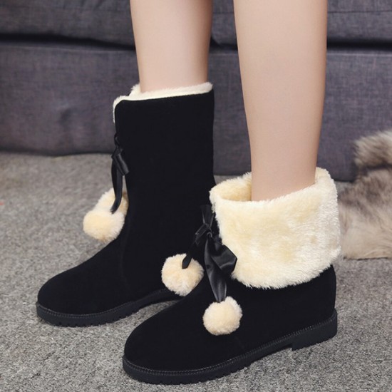 Women Solid Color Casual Elegant Pompom Bowknot Warm Fluff Flanging Snow Boots Women Solid Color Casual Elegant Pompom Bowknot Warm Fluff Flanging Snow Boots