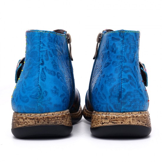 Folkways Pattern Genuine Leather Splicing Comfy Flat Ankle Boots Folkways Pattern Genuine Leather Splicing Comfy Flat Ankle Boots